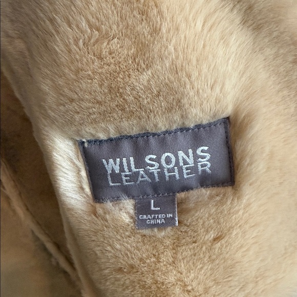 Wilsons Leather tan suede leather faux fur trim midi length Penny Lane jacket L - Picture 8 of 13